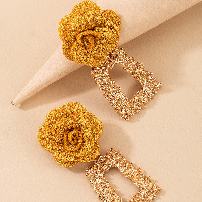 The Embossed Flower Square Earrings