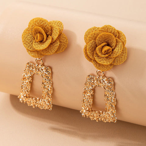 The Embossed Flower Square Earrings