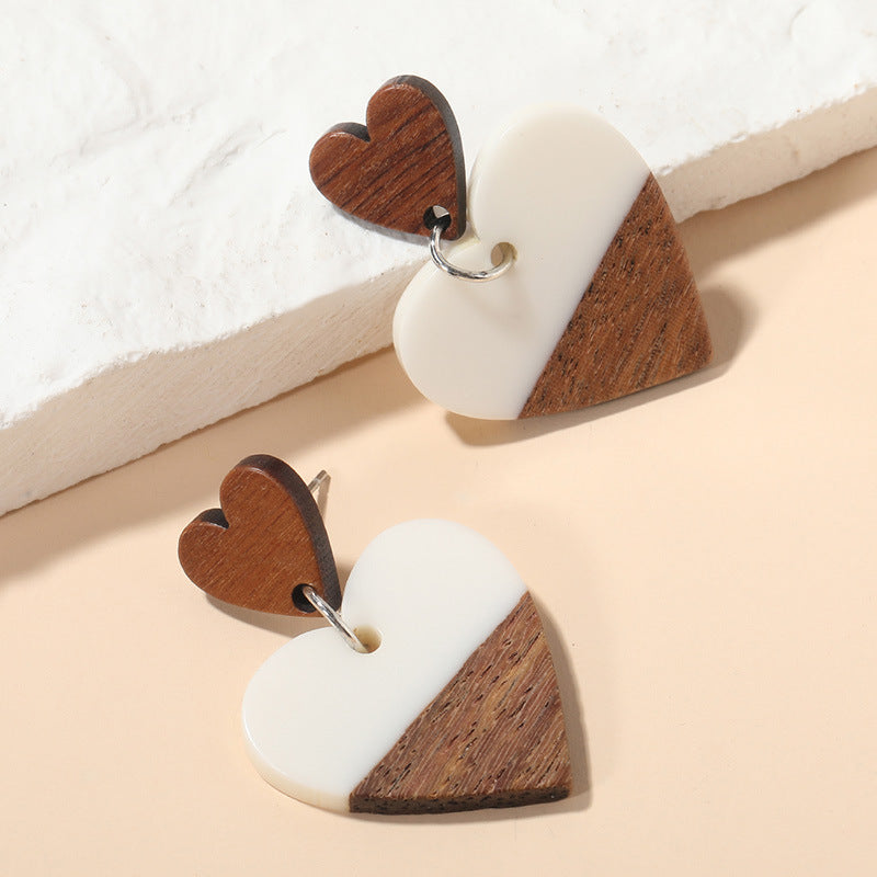 The Exaggerated Heart-shaped Wood Earrings