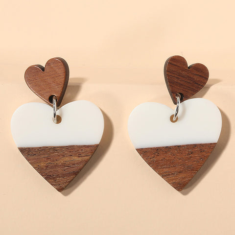 The Exaggerated Heart-shaped Wood Earrings