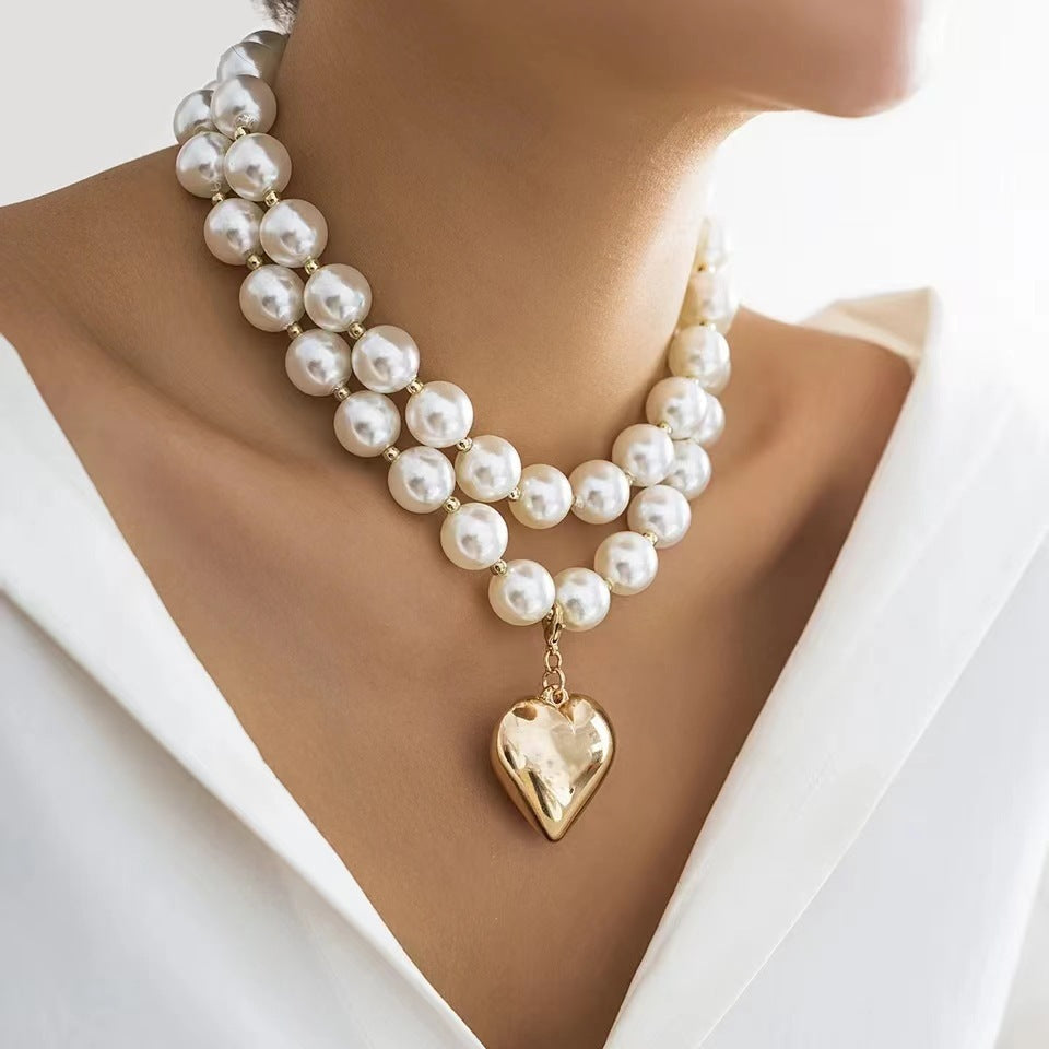 The Pearl-Peach Vintage Heart Chain