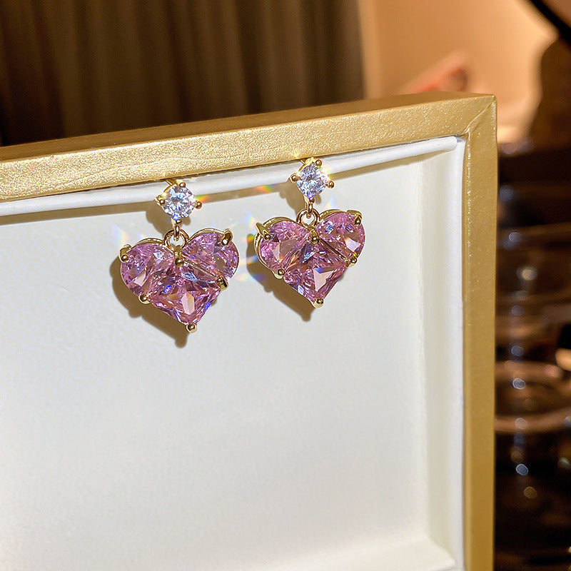 The Heart-shaped Zircon Earrings