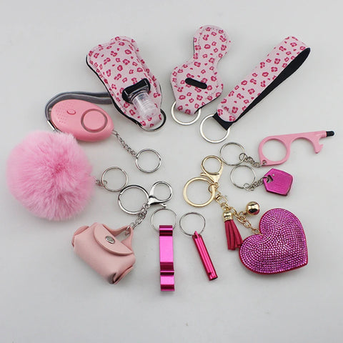 11pcs Self-Defence Keychain Set With EMPTY Pepper Spray Bottle