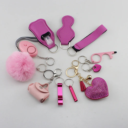 11pcs Self-Defence Keychain Set With EMPTY Pepper Spray Bottle