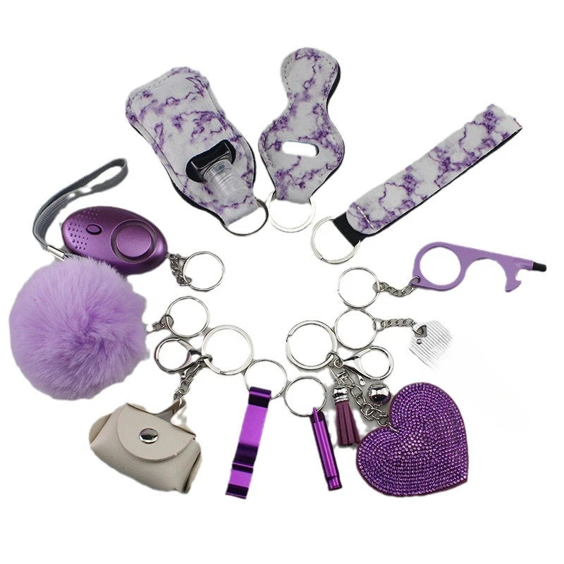 11pcs Self-Defence Keychain Set With EMPTY Pepper Spray Bottle