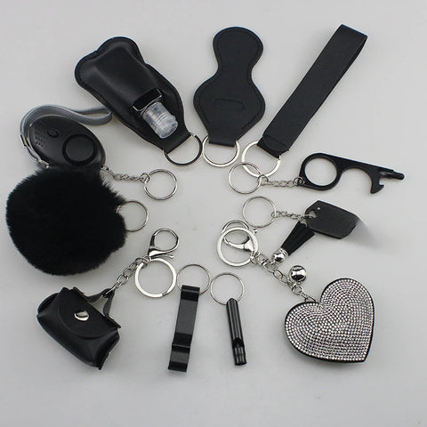 11pcs Self-Defence Keychain Set With EMPTY Pepper Spray Bottle