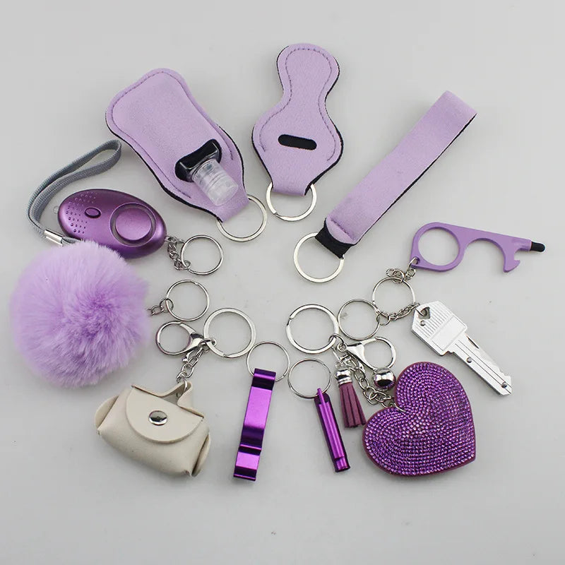 11pcs Self-Defence Keychain Set With EMPTY Pepper Spray Bottle