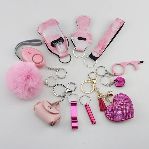 11pcs Self-Defence Keychain Set With EMPTY Pepper Spray Bottle