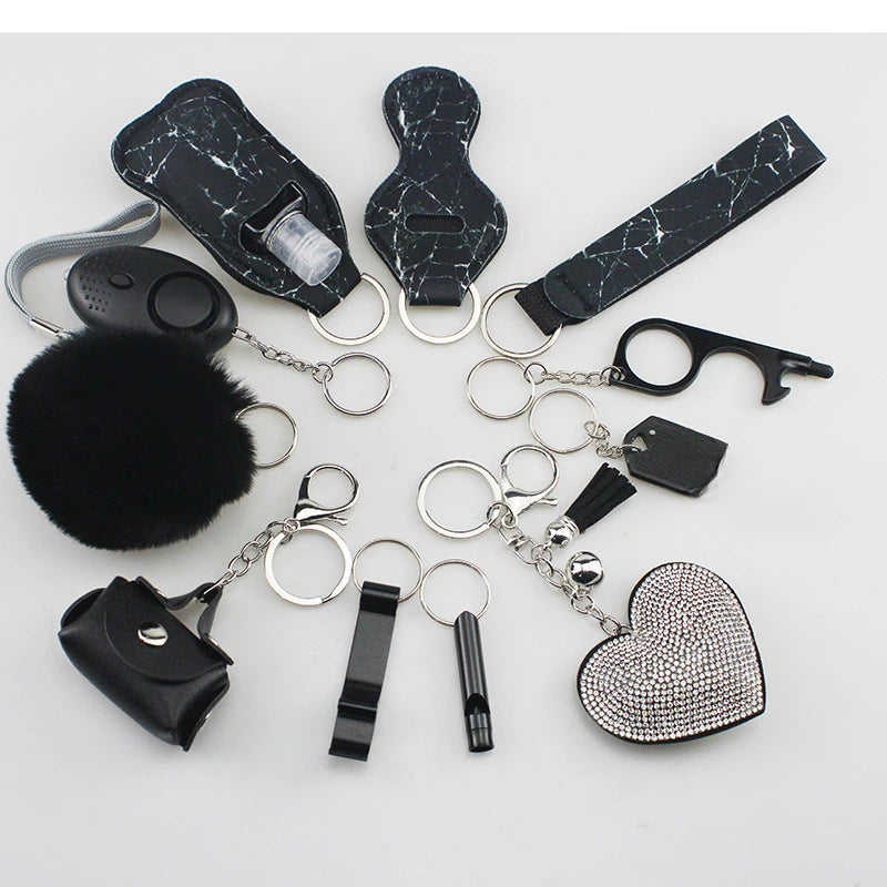 11pcs Self-Defence Keychain Set With EMPTY Pepper Spray Bottle