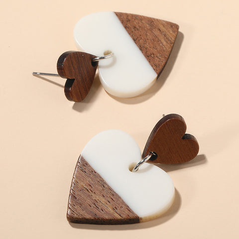 The Exaggerated Heart-shaped Wood Earrings