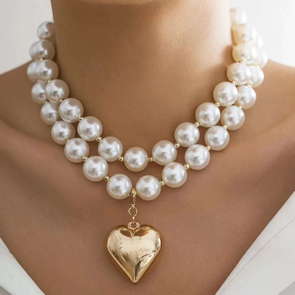 The Pearl-Peach Vintage Heart Chain