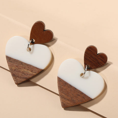 The Exaggerated Heart-shaped Wood Earrings